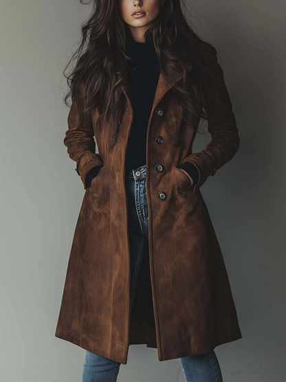 Dames Klassieke Trenchcoat in Vintage Look met Knoopsluiting Bruin