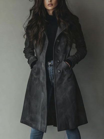 Dames Klassieke Trenchcoat in Vintage Look met Knoopsluiting Donkergrijs