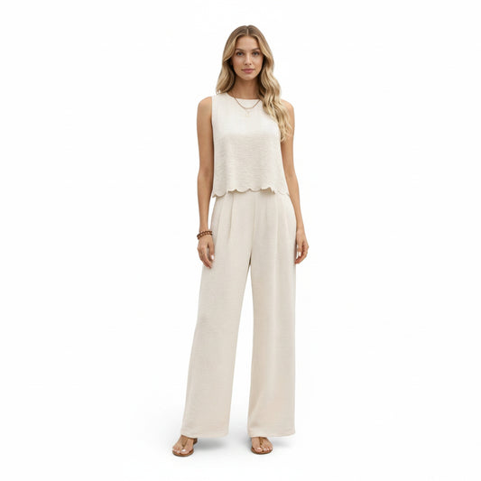 Dames Kledingset Mouwloze Top met Schulprand en Wide Leg Broek