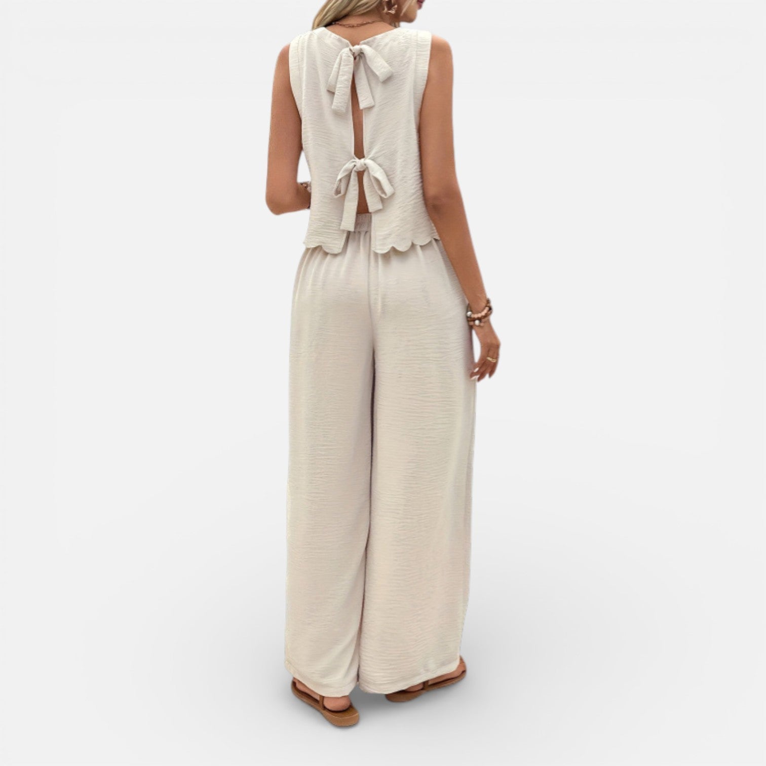 Dames Kledingset Mouwloze Top met Schulprand en Wide Leg Broek