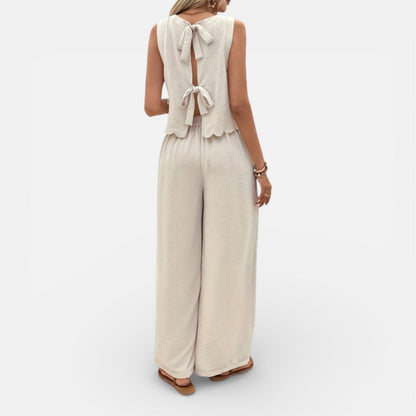 Dames Kledingset Mouwloze Top met Schulprand en Wide Leg Broek