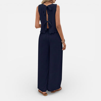 Dames Kledingset Mouwloze Top met Schulprand en Wide Leg Broek