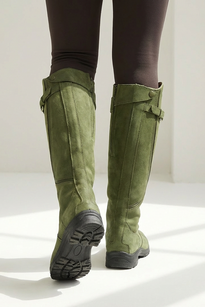 Dames Kniehoge Regenlaarzen met Gespbandje en Antislip Zool
