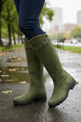 Dames Kniehoge Regenlaarzen met Gespbandje en Antislip Zool