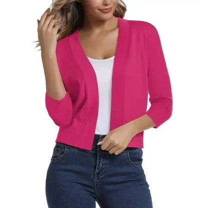 Dames Korte Cardigan Open Voorkant met Driekwart Mouwen Roze