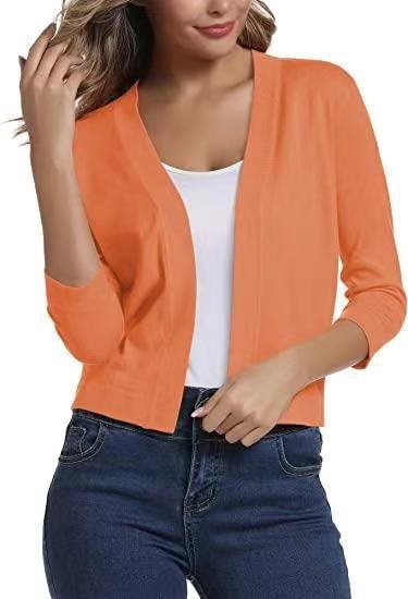 Dames Korte Cardigan Open Voorkant met Driekwart Mouwen Oranje