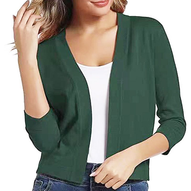 Dames Korte Cardigan Open Voorkant met Driekwart Mouwen