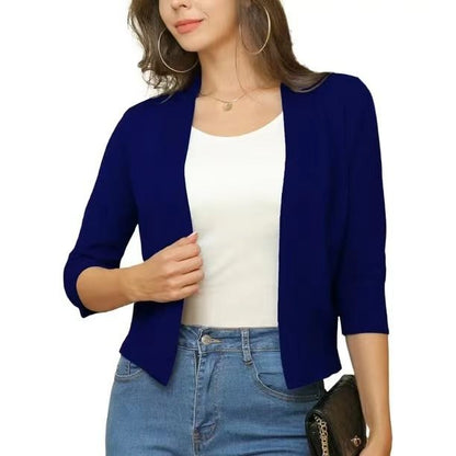 Dames Korte Cardigan Open Voorkant met Driekwart Mouwen Donkerblauw