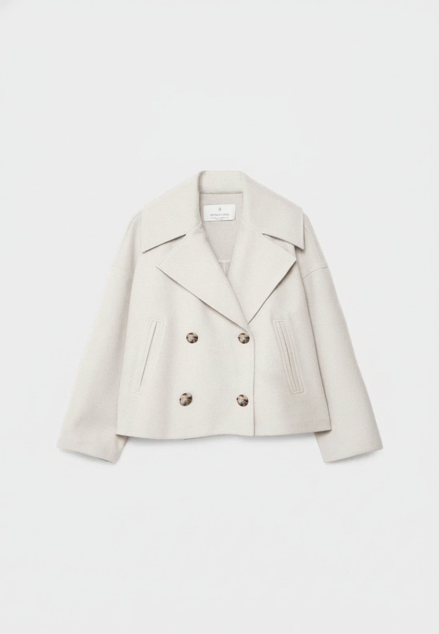 Dames Korte Jas met Dubbele Knoopsluiting en Oversized Revers