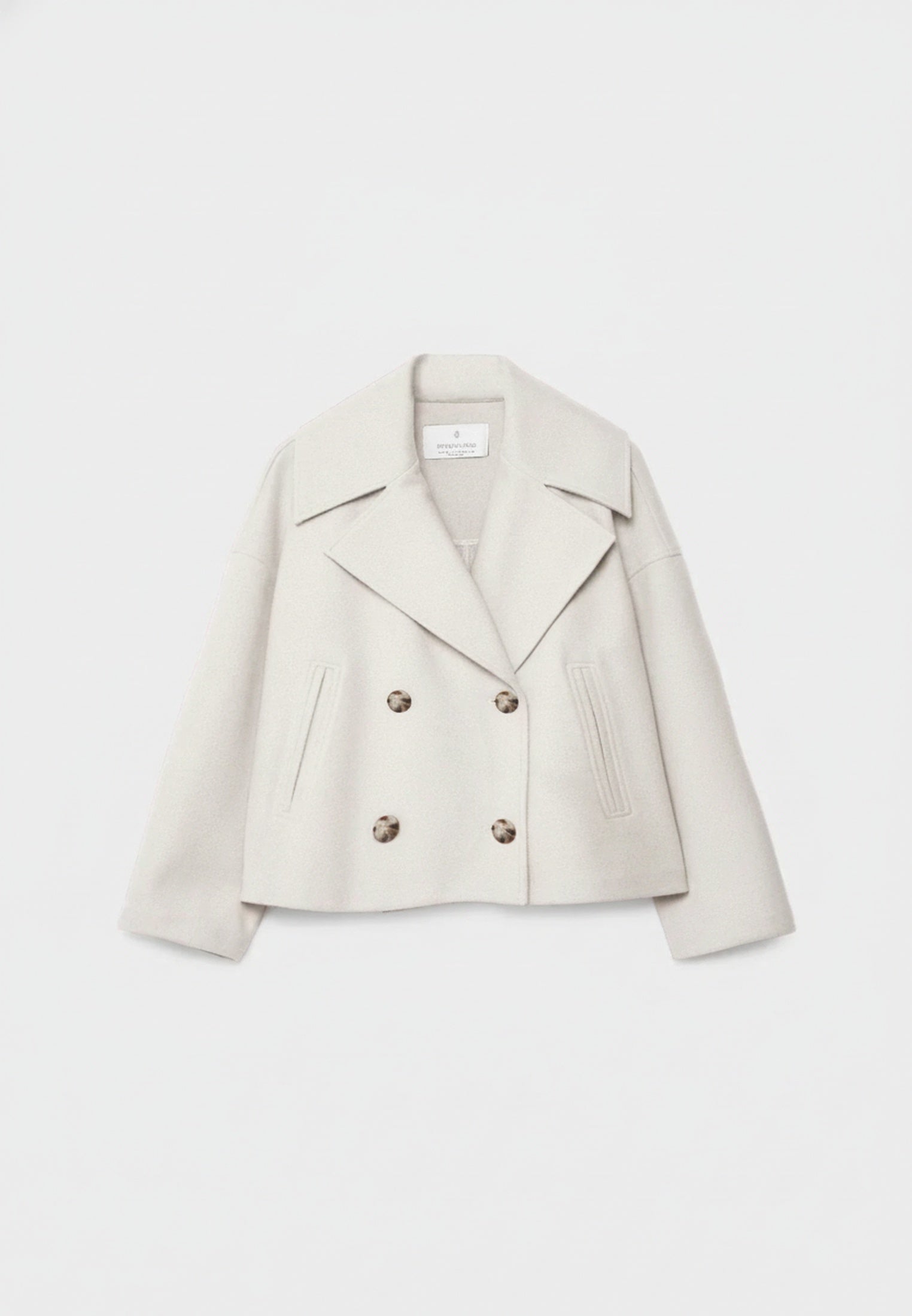 Dames Korte Jas met Dubbele Knoopsluiting en Oversized Revers