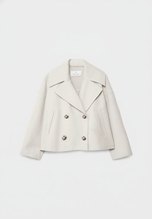 Dames Korte Jas met Dubbele Knoopsluiting en Oversized Revers
