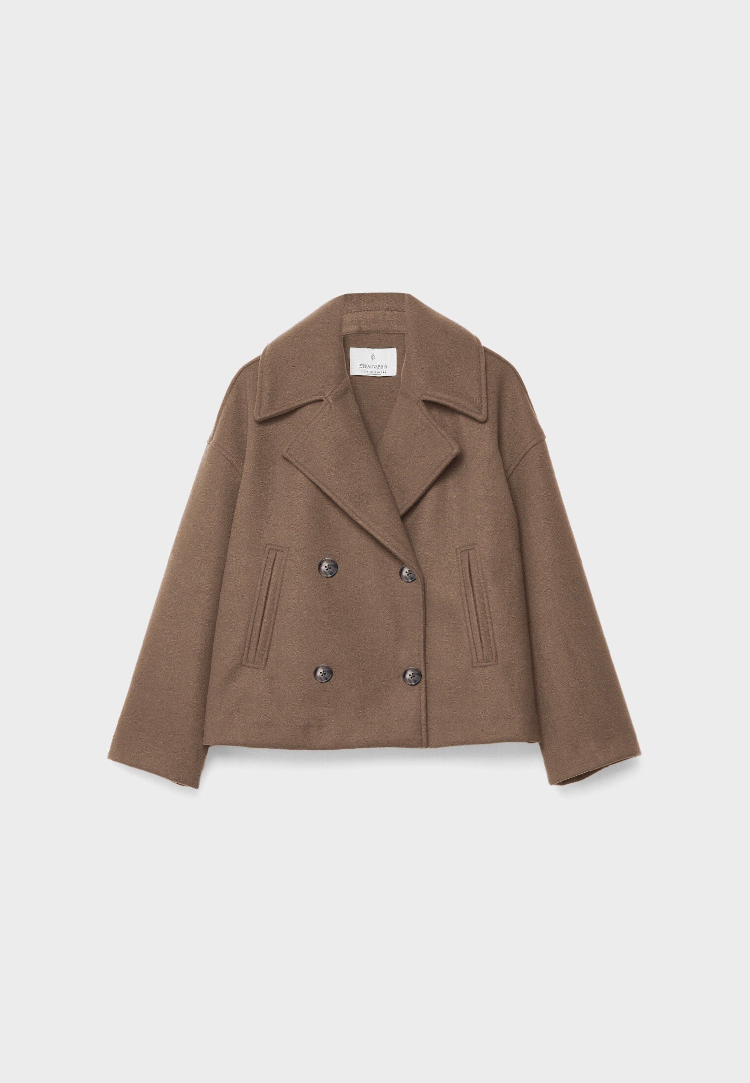 Dames Korte Jas met Dubbele Knoopsluiting en Oversized Revers Bruin