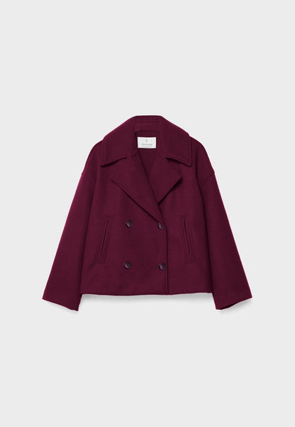 Dames Korte Jas met Dubbele Knoopsluiting en Oversized Revers Rood