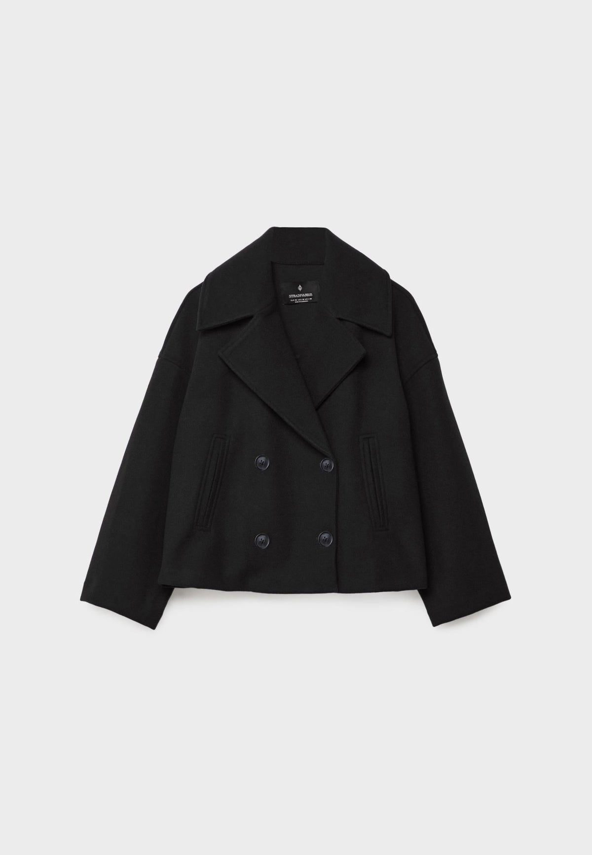 Dames Korte Jas met Dubbele Knoopsluiting en Oversized Revers Zwart