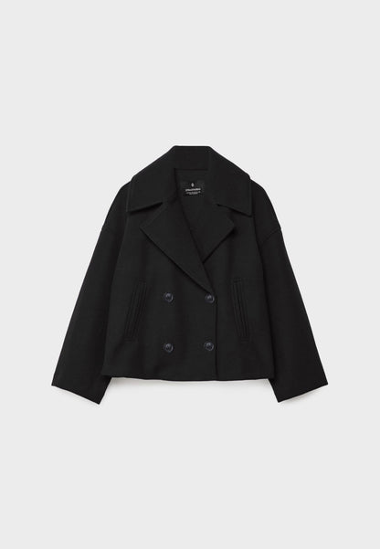 Dames Korte Jas met Dubbele Knoopsluiting en Oversized Revers Zwart