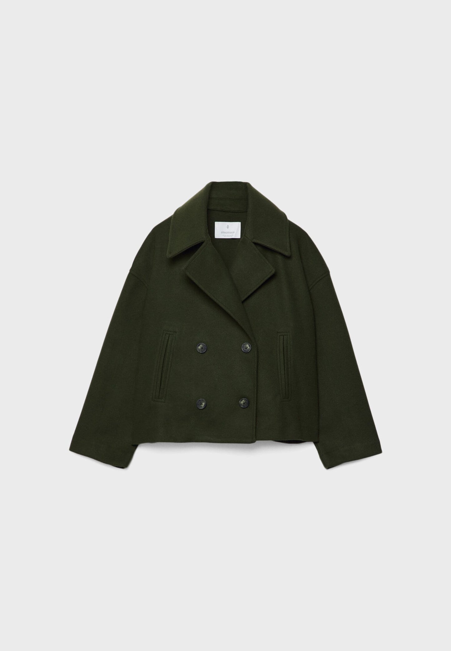 Dames Korte Jas met Dubbele Knoopsluiting en Oversized Revers Groen