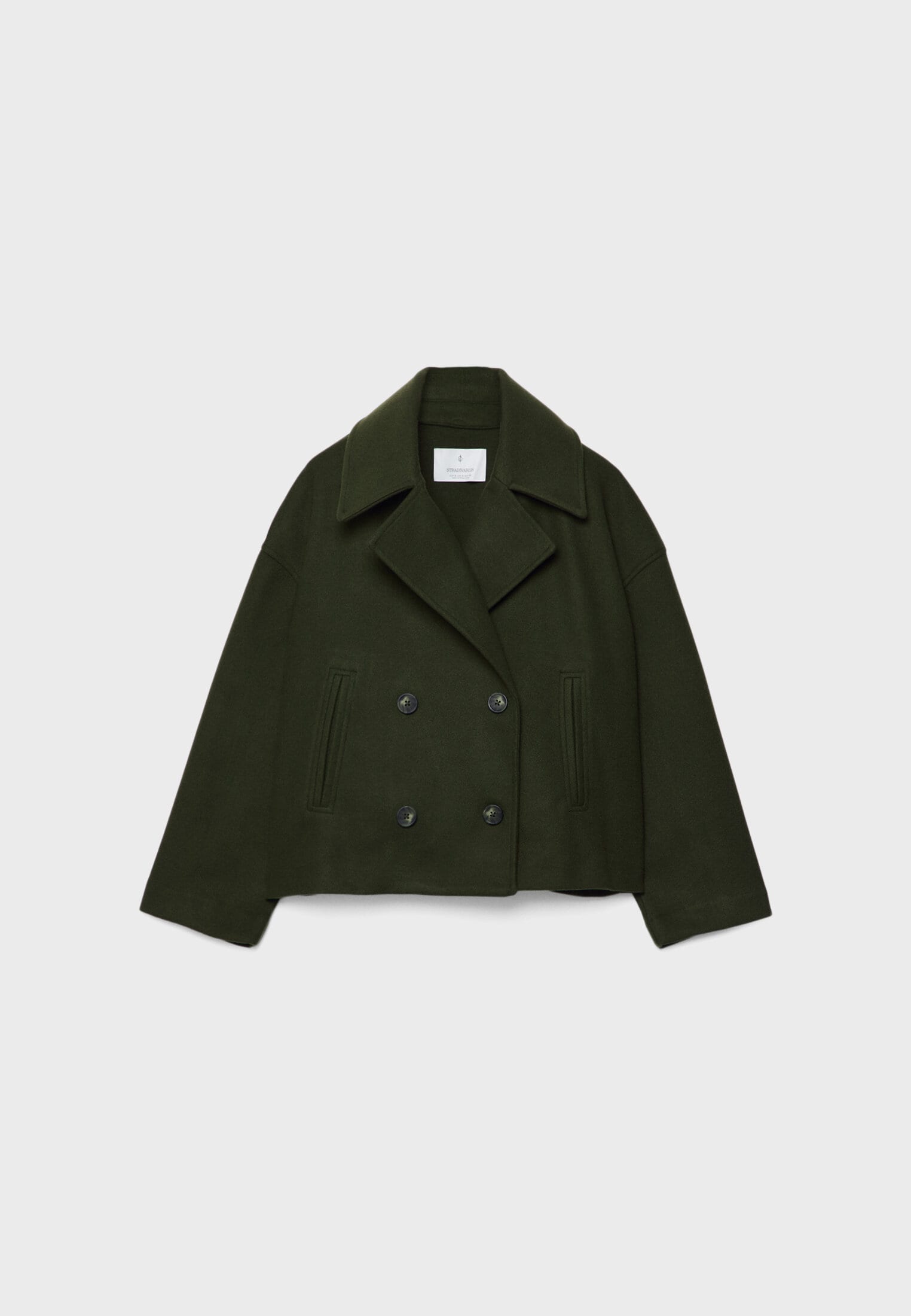 Dames Korte Jas met Dubbele Knoopsluiting en Oversized Revers Groen