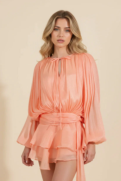 Dames Korte Jurk met Ballonmouwen en Strikdetail
