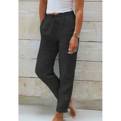 Dames Lange Broek met Elastische Taille en Trekkoord Zwart