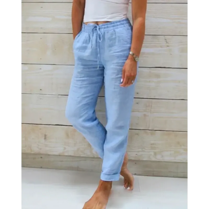 Dames Lange Broek met Elastische Taille en Trekkoord Blauw