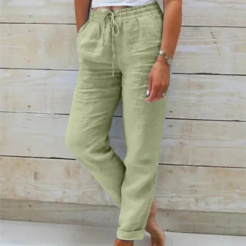 Dames Lange Broek met Elastische Taille en Trekkoord Groen