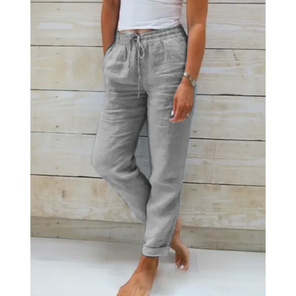 Dames Lange Broek met Elastische Taille en Trekkoord Grijs