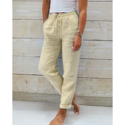 Dames Lange Broek met Elastische Taille en Trekkoord Khaki