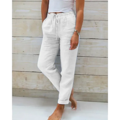 Dames Lange Broek met Elastische Taille en Trekkoord Wit