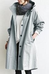 Dames Lange Trench Coat met Capuchon en Knoopsluiting Oversized