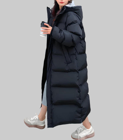 Dames Lange Winddichte Parka met Capuchon Zwart