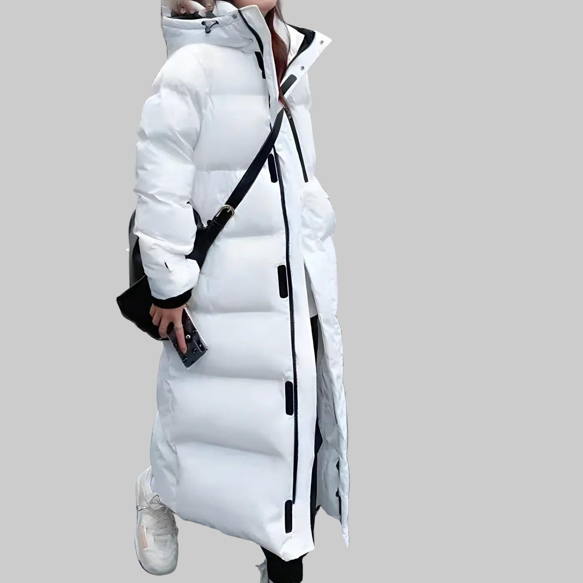 Dames Lange Winddichte Parka met Capuchon Wit
