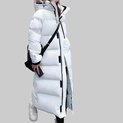 Dames Lange Winddichte Parka met Capuchon Wit