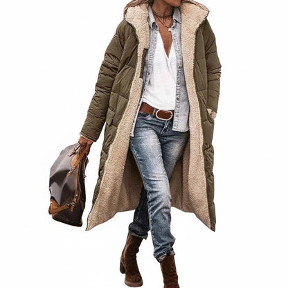 Dames Lange Winterjas met Capuchon en Sherpa Voering