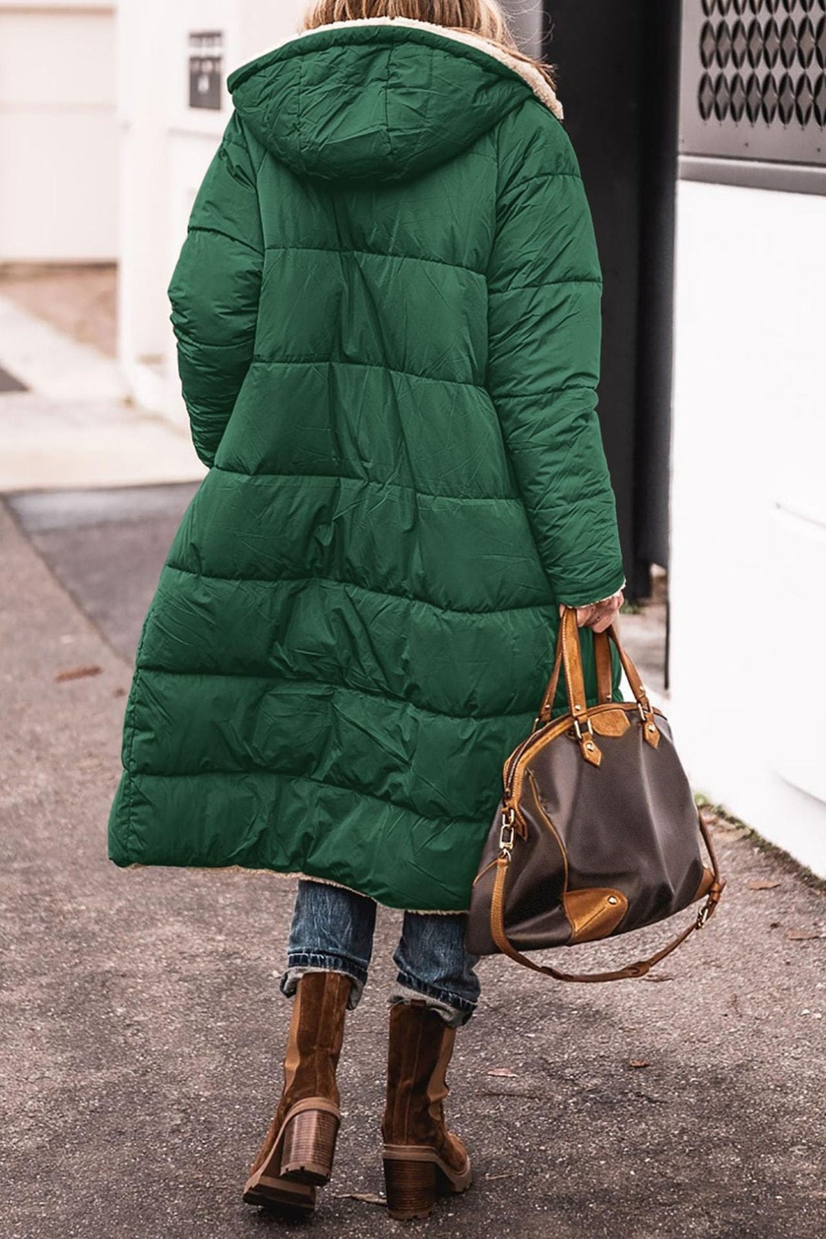 Dames Lange Winterjas met Capuchon en Sherpa Voering