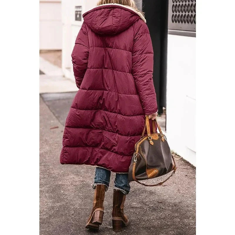 Dames Lange Winterjas met Capuchon en Sherpa Voering