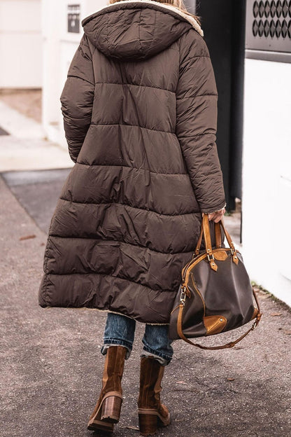 Dames Lange Winterjas met Capuchon en Sherpa Voering