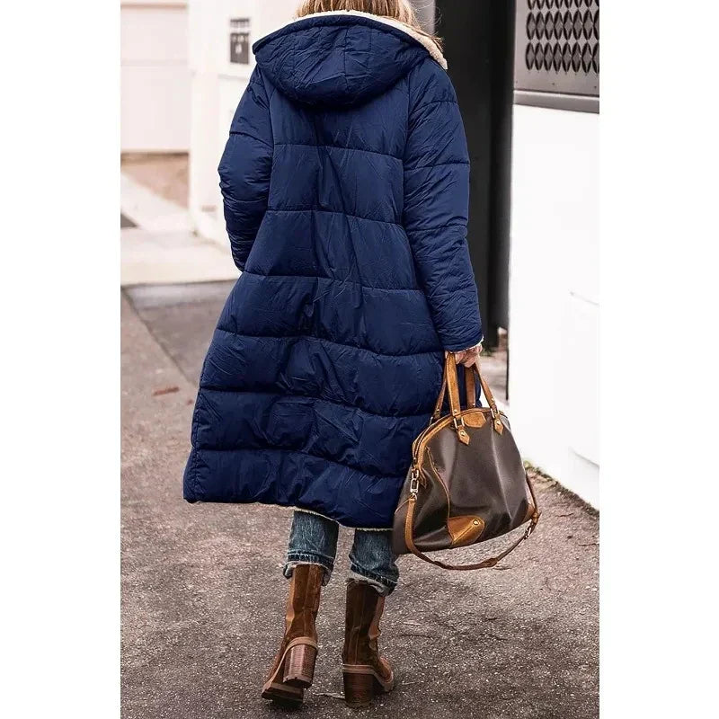 Dames Lange Winterjas met Capuchon en Sherpa Voering