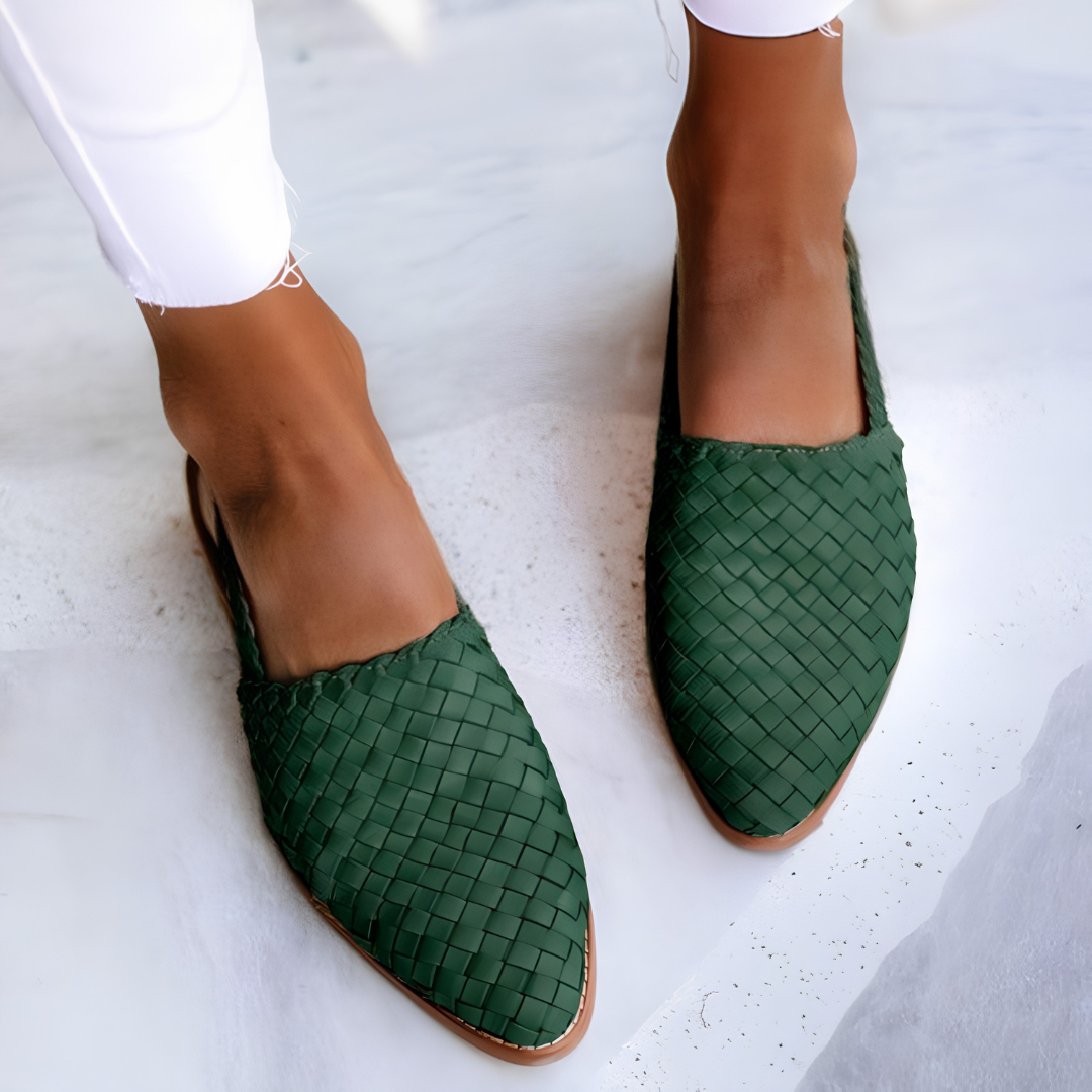 Dames Loafers met Gevlochten Neus en Slingback Gesp Groen