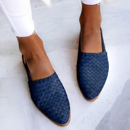 Dames Loafers met Gevlochten Neus en Slingback Gesp Blauw