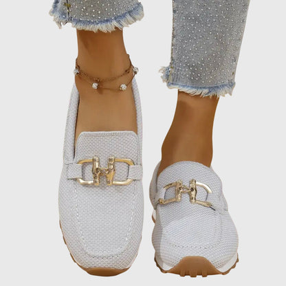 Dames Loafers met Gouden Gesp en Plateau Zool Slip-on