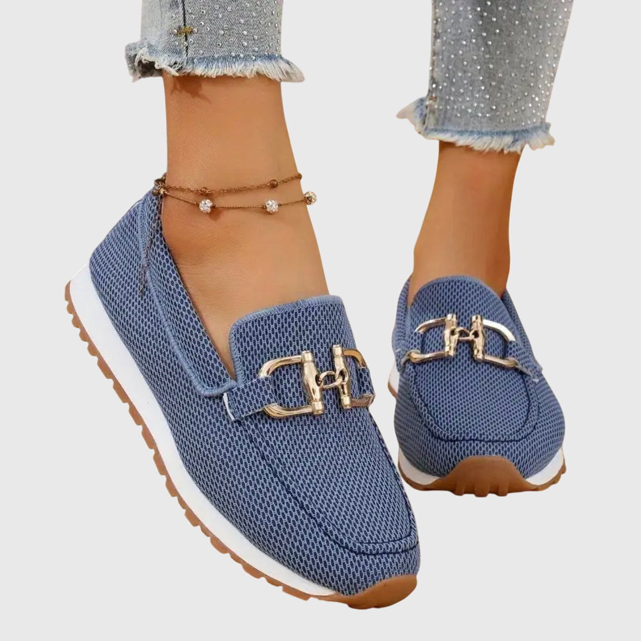 Dames Loafers met Gouden Gesp en Plateau Zool Slip-on Blauw