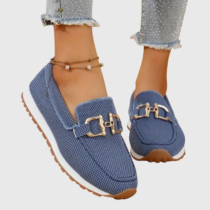 Dames Loafers met Gouden Gesp en Plateau Zool Slip-on Blauw