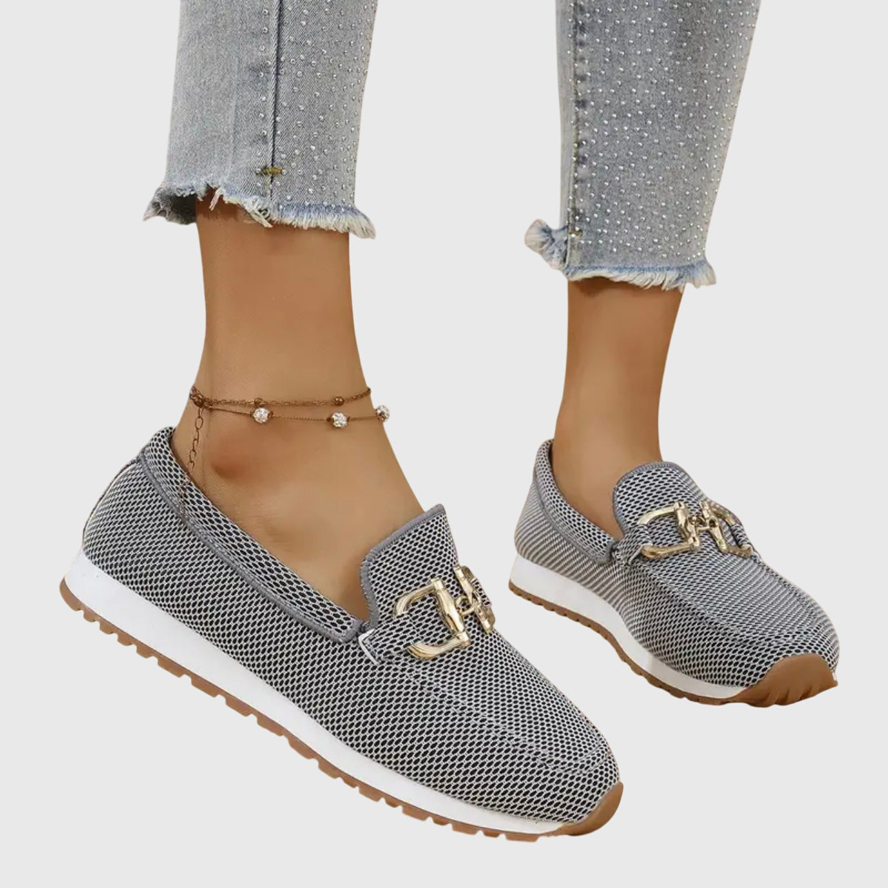 Dames Loafers met Gouden Gesp en Plateau Zool Slip-on Grijs
