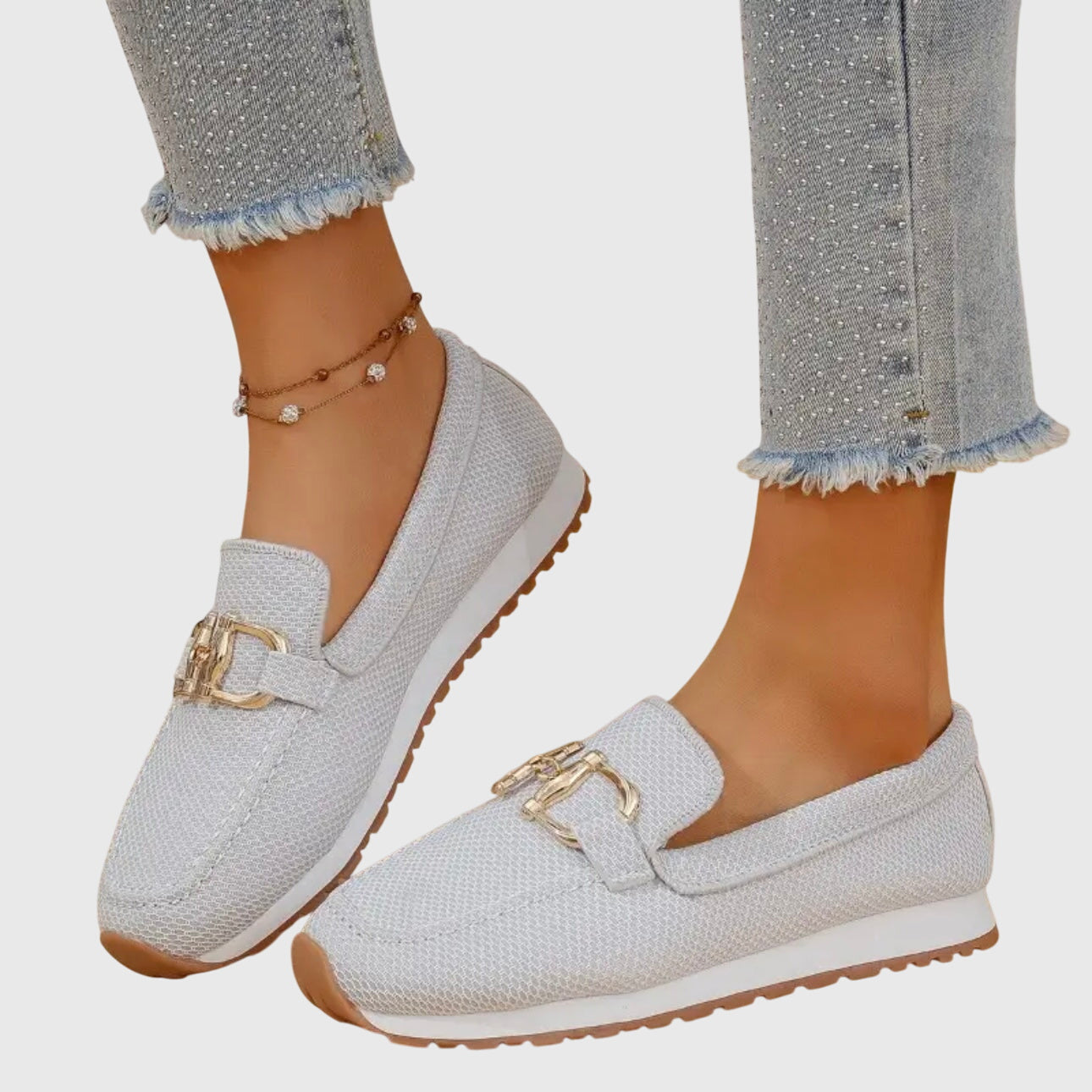 Dames Loafers met Gouden Gesp en Plateau Zool Slip-on Wit
