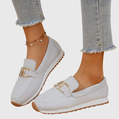 Dames Loafers met Gouden Gesp en Plateau Zool Slip-on Wit