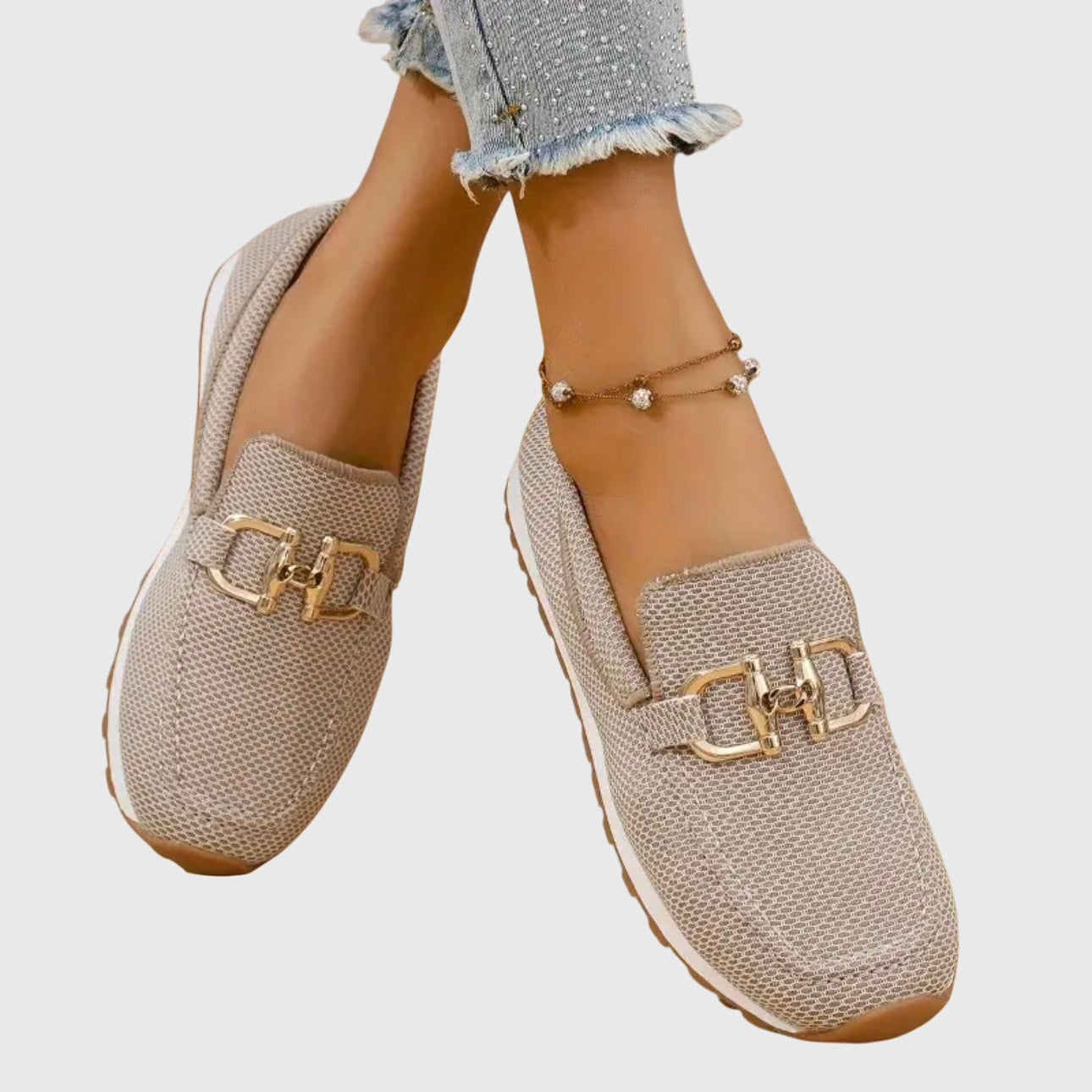 Dames Loafers met Gouden Gesp en Plateau Zool Slip-on