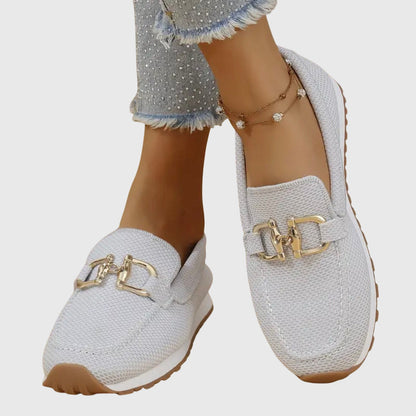 Dames Loafers met Gouden Gesp en Plateau Zool Slip-on