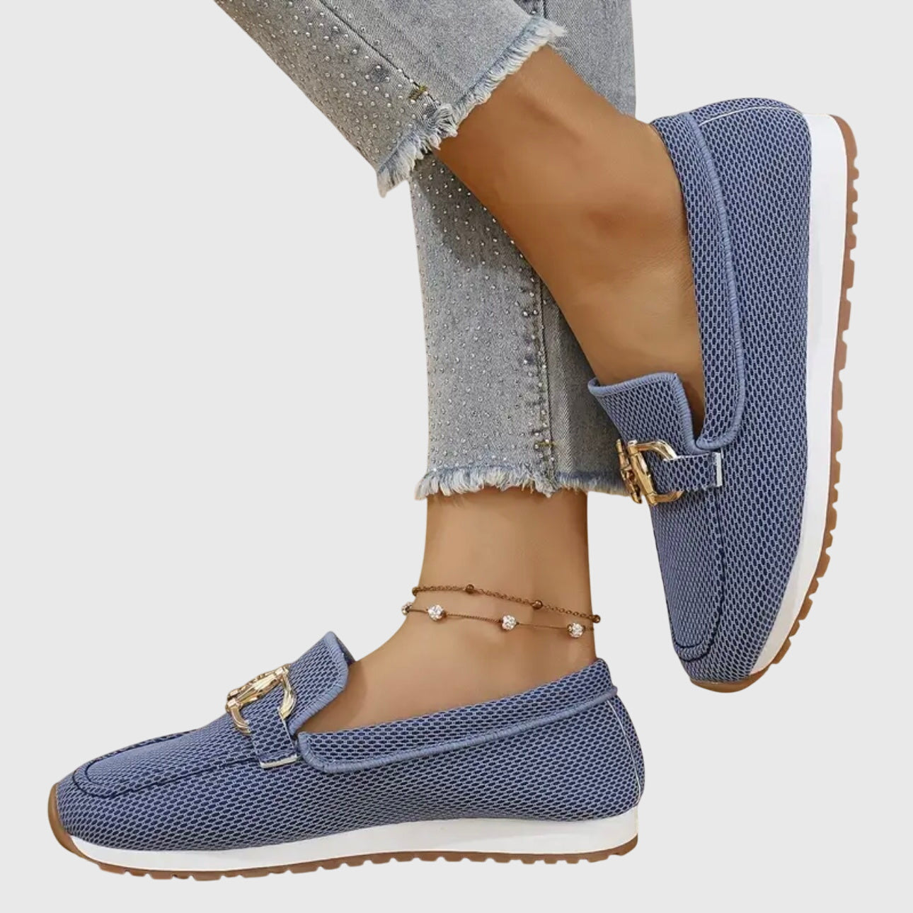 Dames Loafers met Gouden Gesp en Plateau Zool Slip-on