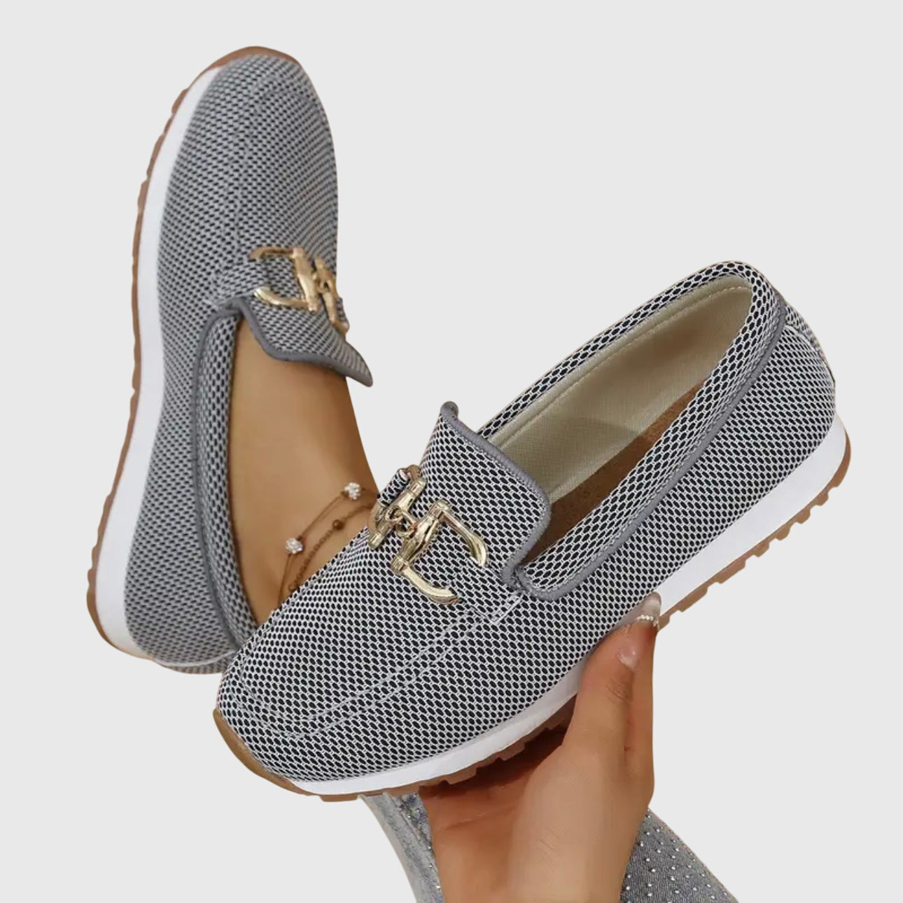 Dames Loafers met Gouden Gesp en Plateau Zool Slip-on