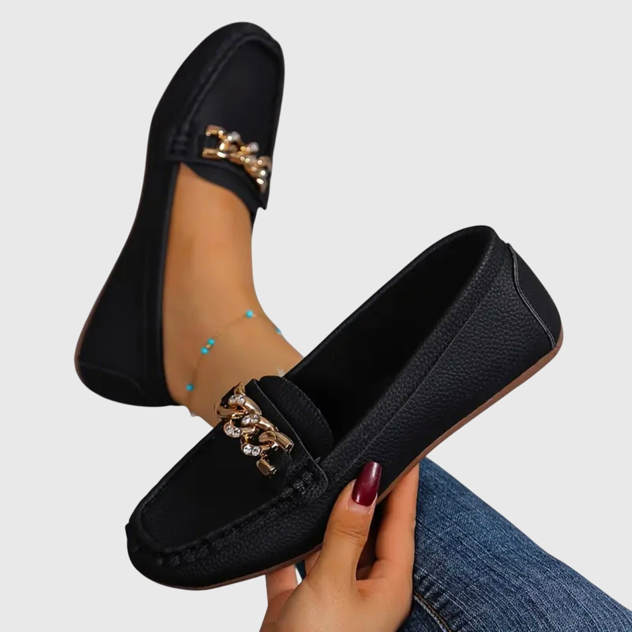 Dames Loafers met Gouden Kettingdetail en Platte Zool
